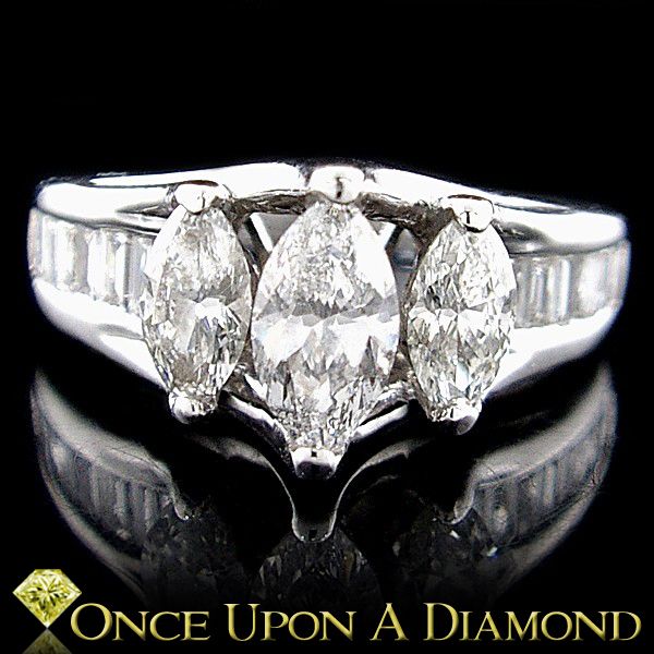   25ctw 3 Stone Marquise & Baguette Natural Diamond Engagement Ring