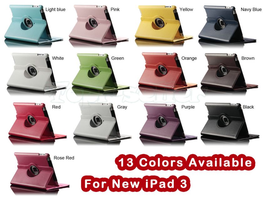 New iPad 3 360° Rotating Magnetic PU Leather Case Smart Cover Stand 