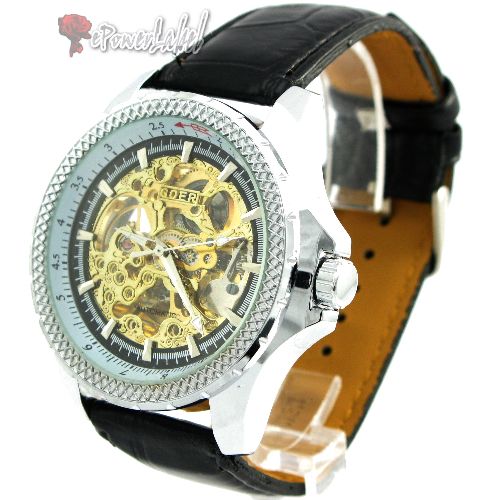 Y225 HOMME Japan Style Mens Mechanical Automatic Wrist Watch Black 