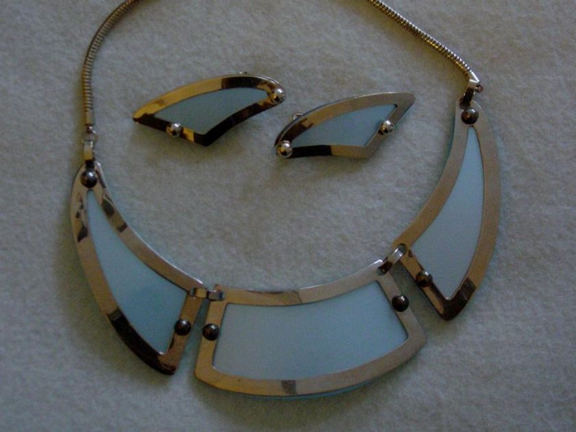 Vtg Leru Lucite Choker Necklace Earrings Snake Chain Demi Parure Set 