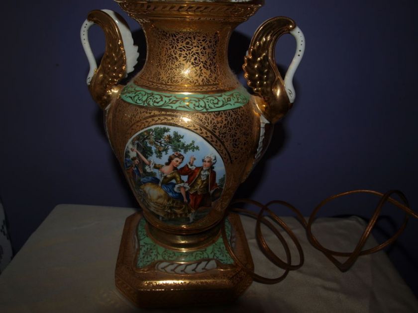 VINTAGE LEMIEUX CHINA 24K GOLD & FRENCH COUPLE TABLE LA  