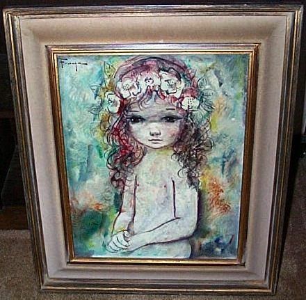 OZZ FRANCA Original Oil /Canvas GIRL w/FLOWERS in HAIR  