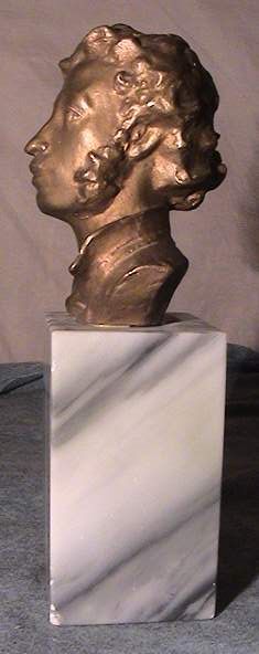 POET PUSHKIN BRONZE BUST MARBLE BASE Old Russian Statue  