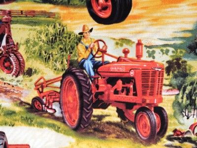   Harvester Fabric BTY Farmall Tractor Country Farm Barn Silo  