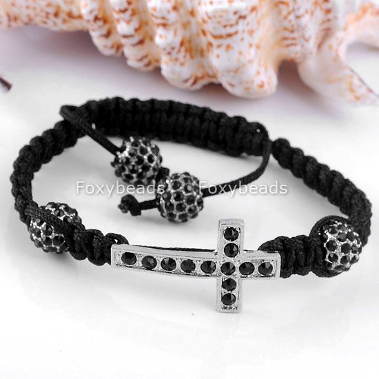   Disco Christian Cross Pave Woven Macrame Bracelet Friendship  