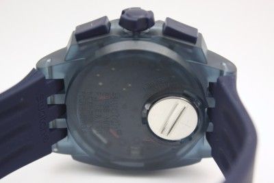 New Swatch Blue Hero Chronograph Date Navy Rubber Band Watch SUIN402 