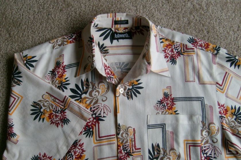   ASHWORTH GOLF Button Front Hawaiian Camp Shirt Rayon / Polyeter  