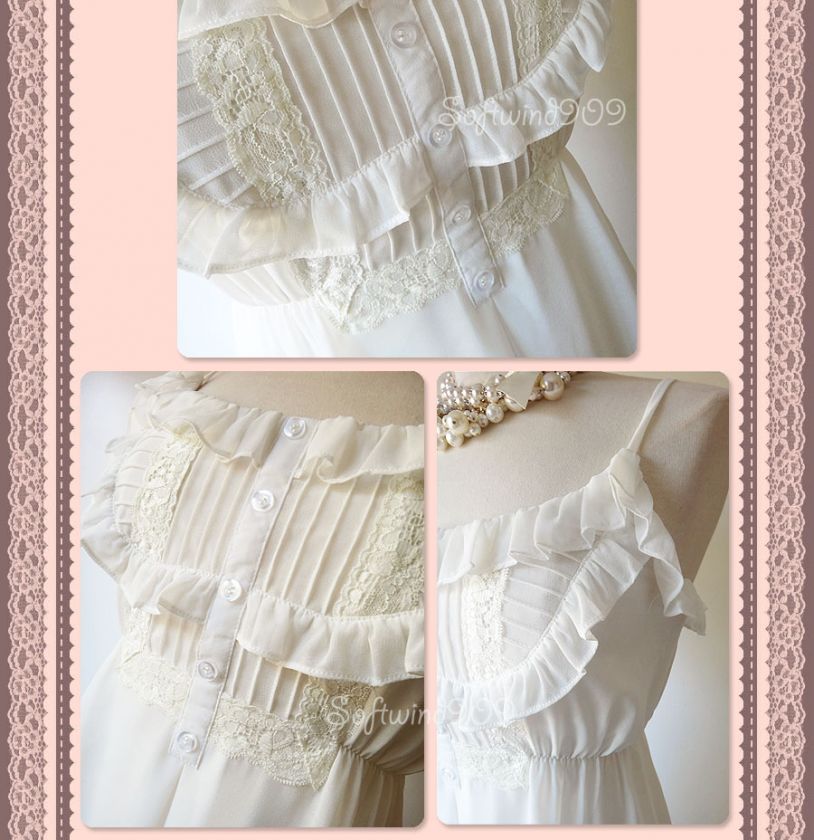 Esley Off White Ruffle Lace Trim Bib Semi Sheer Chiffon Lovely Peasant 