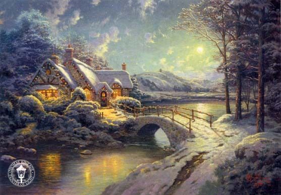 Thomas Kinkade PROMO Art Postcard CHRISTMAS MOONLIGHT  