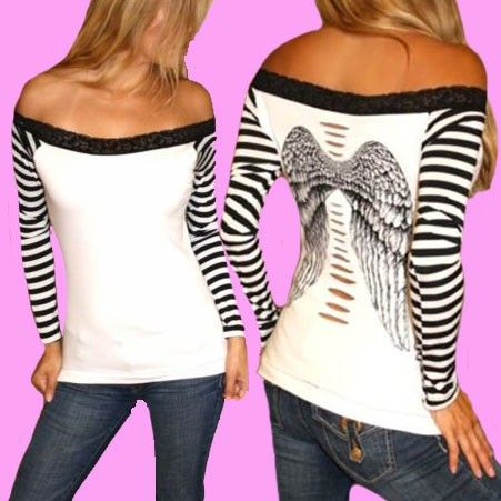 DEMI LOON DIY Sexy Tattoo Fallen Angel Wings Goth Punk Slashed Top X/S 