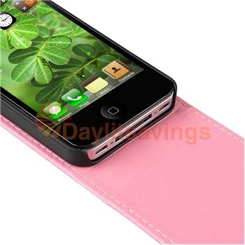 Pink Leather Pouch+Privacy Protector+Charger For iPhone 4 4th Gen 16G 