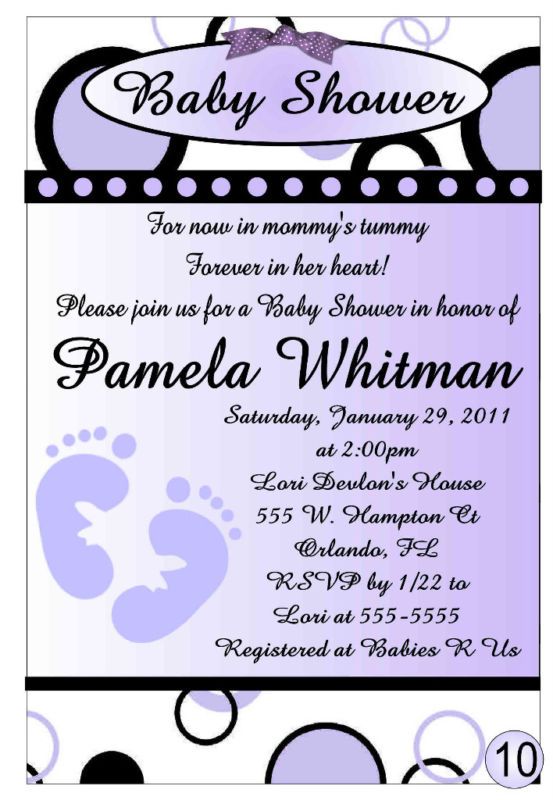 MODERN PURPLE BABY FEET BABY SHOWER INVITATIONS  