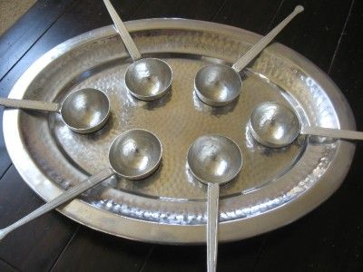 POTTERY BARN HAMMERED METAL SERVE SPOON PLATTER~HTF~NEW  