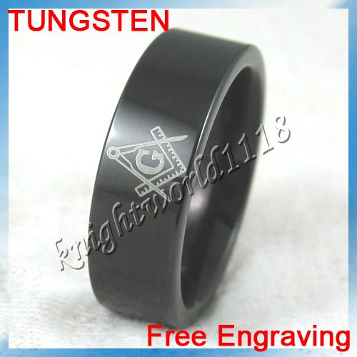 Black Masonic tungsten mens ring wedding band sz4 15  