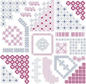 Blackwork Sampler   Redwork Cross Stitch Pattern Chart  