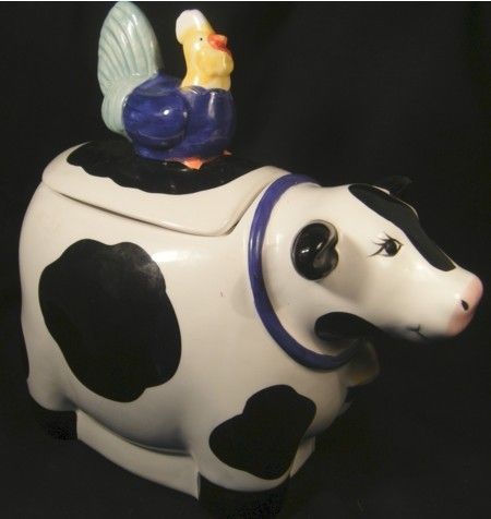 Collectible COW w/CHICKEN LID Ceramic COOKIE JAR Fun  