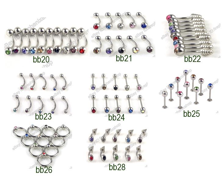 wholesale lot body pierce jewelry crystal navel belly eyebrow tougue 