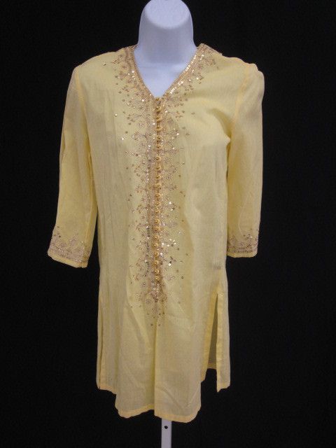 LOTTA STENSSON Yellow Gold Sequin Button Tunic Sz S  