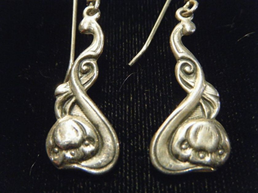 VINTAGE ART NOUVEAU STAMAS STERLING DANGLE EARRINGS  