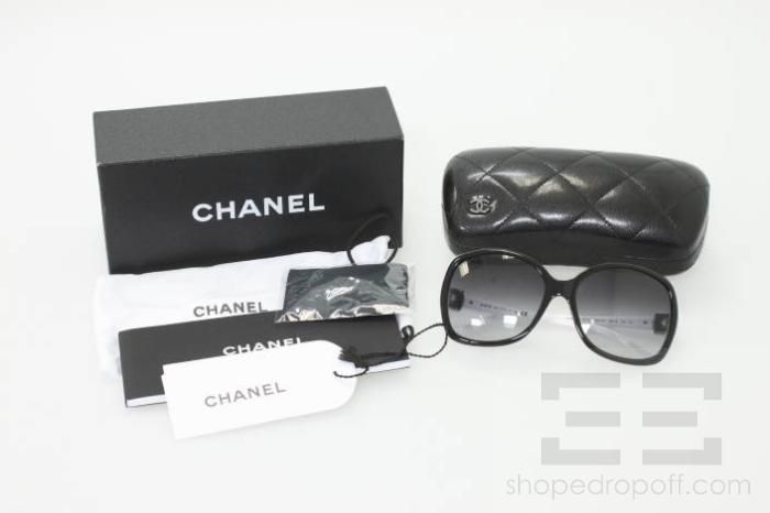 Chanel Black And White Large Round Frame Sunglasses 5174  