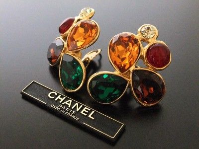 Authentic Chanel Vintage multi rhinestone clip earrings  