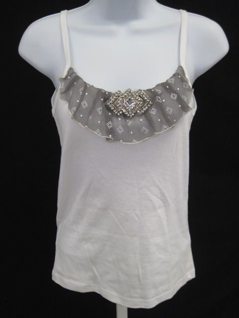 ANNA SUI White Embellished Tank Top Shirt Sz M  