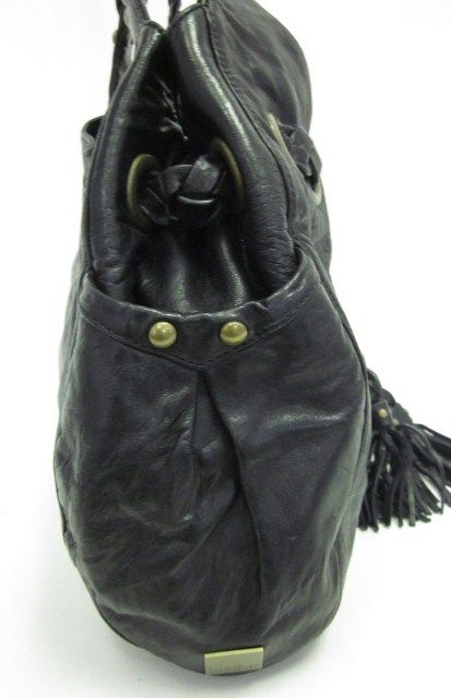 KOOBA Black Leather Grommet Woven Ginger Hobo Handbag  