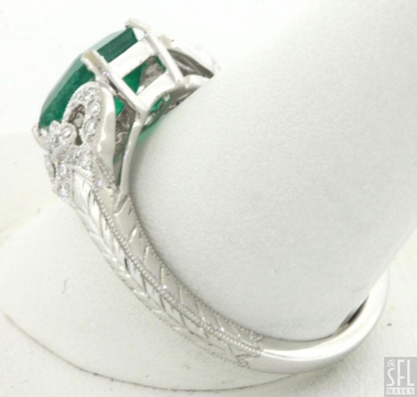 14K WHITE GOLD VINTAGE 1.80CT VS2/ F DIAMOND AND EMERALD WEDDING RING 