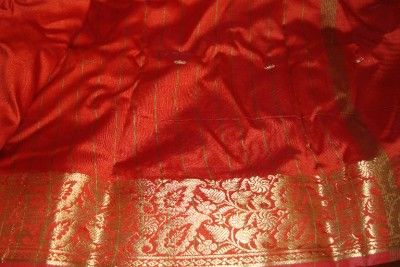 5YRDS BURNT ORANGE ART SILK SARI/BLOUSE SAREE FABRIC DRAPE  