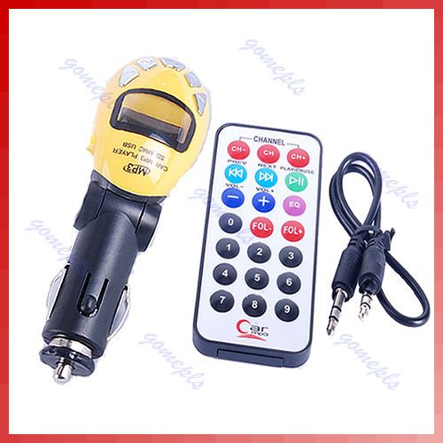 New Car  Player Wireless FM Transmitter USB SD MMC Slot Yellow 