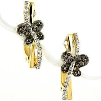 COGNAC BROWN DIAMOND BUTTERFLY EARRINGS 14K YELLOW GOLD  