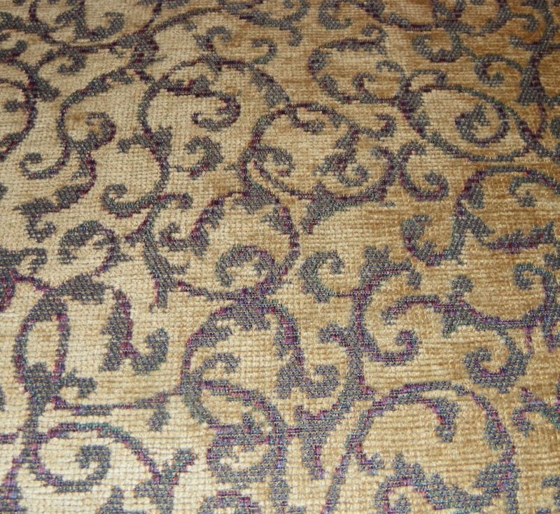   and Taupe with Burgundy Print Chenille Upholstery Fabric 206  