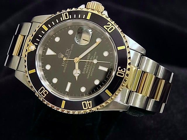 MEN 2TONE 18K GOLD/SS ROLEX SUBMARINER DATE BLACK SUB b  