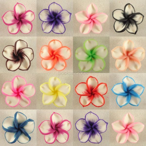 50 PCS Pick Color Polymer Clay Fimo White Petals Plumeria Flower Beads 