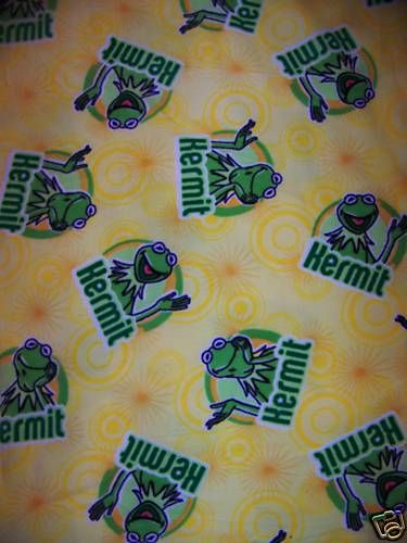 Muppets Kermit the Frog & Flowers Fleece Fabric Yellow  