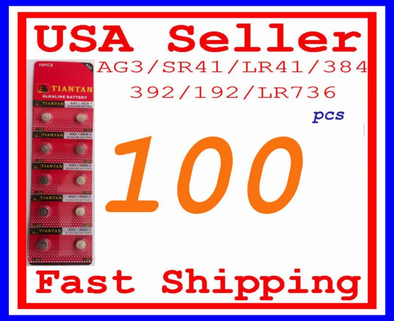 100 AG3 LR41 SR41 LR736 V36 V3GA 392A Alkaline battery  