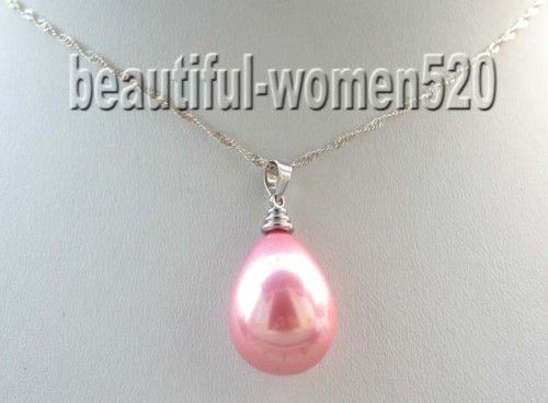20mm pink seashell drip pearls necklace pendant silver  