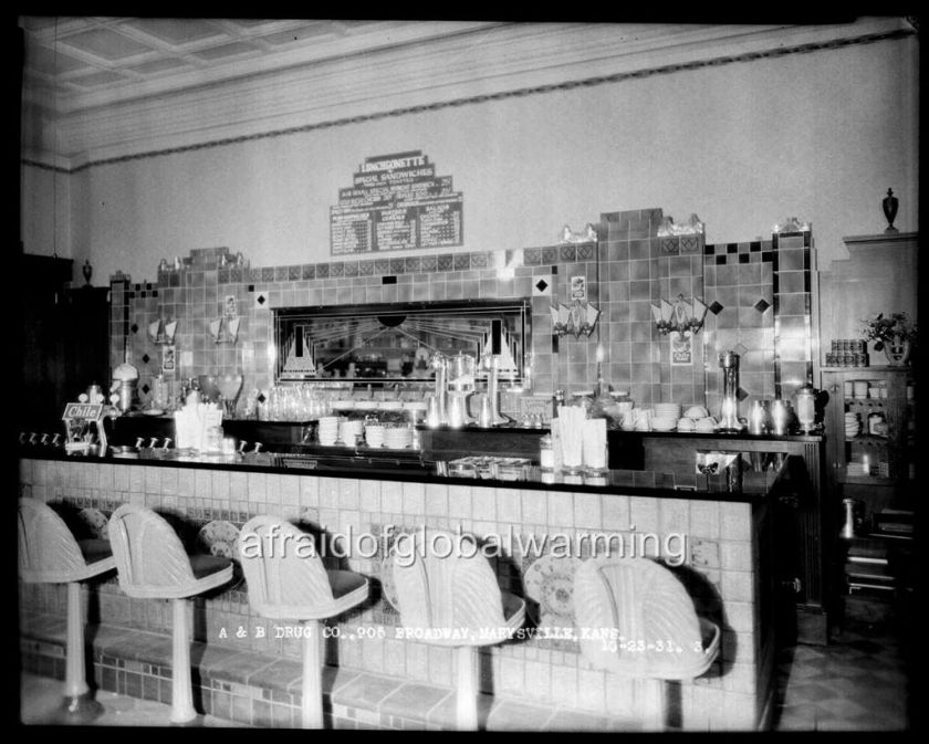 Photo c1930 Marysville KS Soda Fountain Counter  