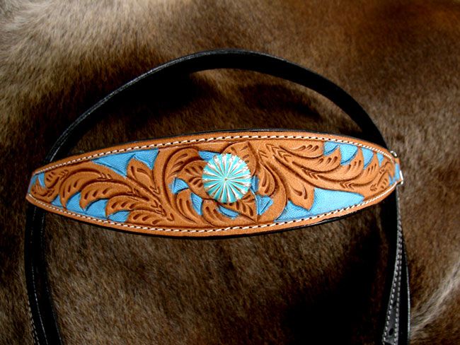 HORSE BRIDLE BREAST COLLAR WESTERN LEATHER HEADSTALL TURQUOISE CARVED 