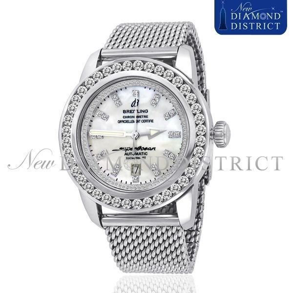   DIAMOND BREITLING AEROMARINE SUPEROCEAN HERITAGE 46 STEEL WATCH  