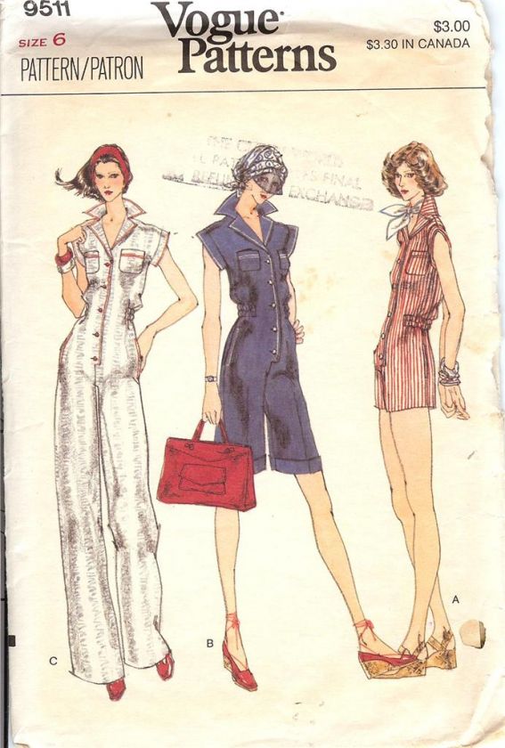 VINTAGE VOGUE JUMPSUIT PATTERNS VARIETY STYLE & SIZE  