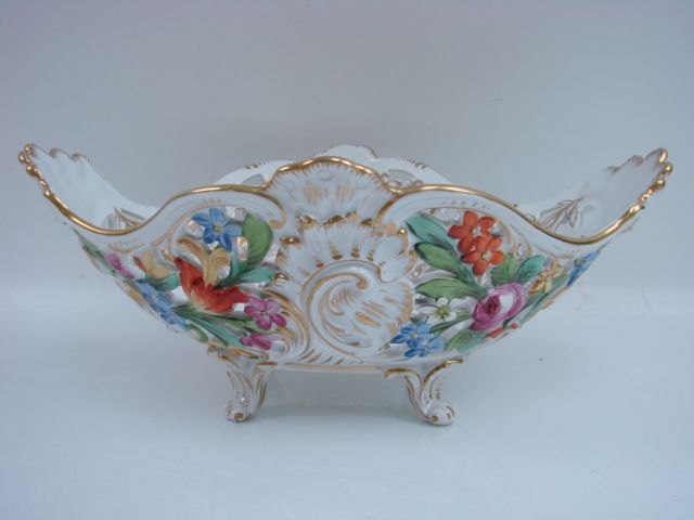 Dresden Footed Bowl Floral Porcelain Germany German China Marked 