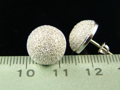 WHITE GOLD MENS LADIES ROUND DOME DIAMOND STUD EARRINGS 1.50 CT  