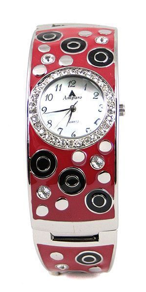   Red Bangle Fashion Dress Watch MOP Dial CZ Black designer style teen