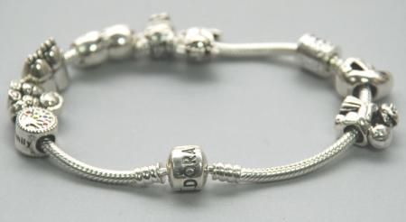   925 STERLING SILVER PANDORA BRACELET W 9pcs FAMILY THEME CHARMS  