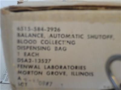 BLOOD COLLECTING DISPENSING BAG BALANCE AUTOMATIC SHUTOFF FENWAL LAB 