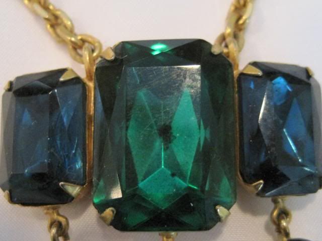   Dangle Necklace Foil Back Emerald Sapphire Ruby Color Stones  