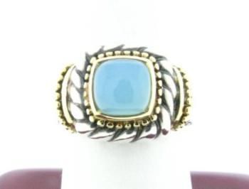 NEW DESIGNER SAMUEL B SS/18K SEA CHALCEDONY RING SIZE 8  