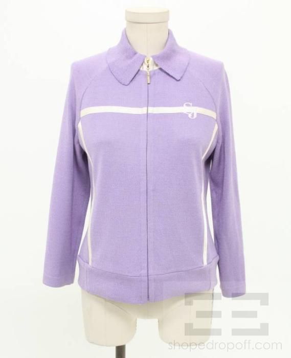 St. John Sport Lavender White Ribbon Trim Jacket Size Petite  