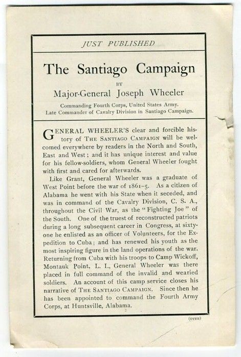   prospectus @ CONFEDERATE GEN. JOE WHEELER Spanish American War book